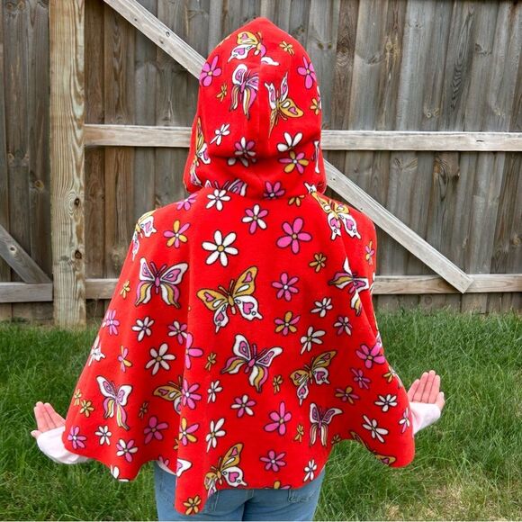 Cape With Slouchy Hood Youth One Size Fits Most Ages 6-10 Butterfly Riding Hood - Picture 2 of 2
